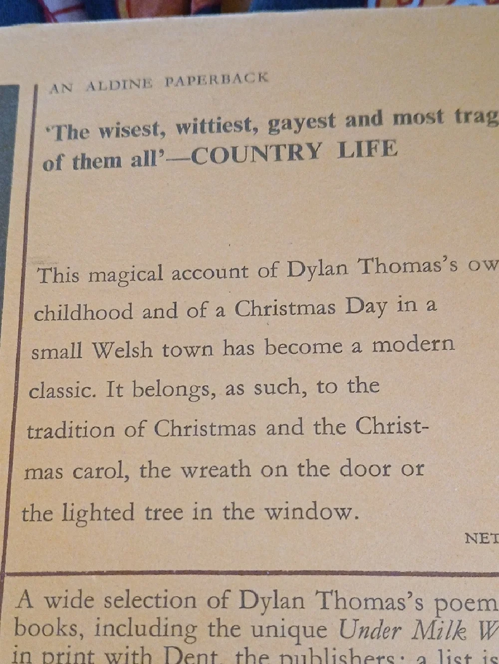 A Child's Christmas in Wales - Vintage 1968 by Dylan Thomas- U.K. Soft Cover